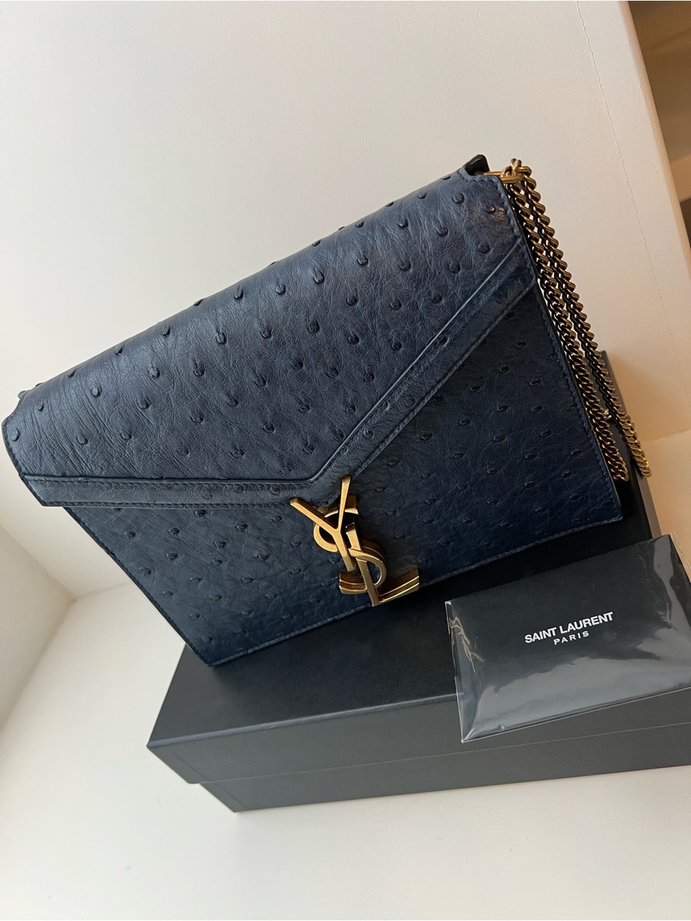 YSL-Navy Ostrich leather bag- RARE